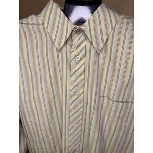 Bugatchi Uomo Mens Large Tan Brown Striped Long Sleeve Button Down Shirt L